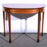 A reproduction mahogany side table, D-shape top, ...