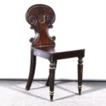 A Victorian stained mahogany hall chair, and a jardiniere stand.
