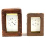 Two carriage clocks with travel cases, French movements.