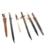 Lee Metford style bayonet and leather scabbard and five other bayonets,.