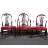 A Harlequin set of ten mahogany and stained wood Hepplewhite style dining chairs, ...