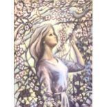Walter Elliott, a young lady amongst blossom, pastel drawing
