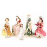 Five Royal Douton figurines; HN3453 Julliet, HN3365, HN4023 Sarah Bernhardt, HN2275, HN4258.