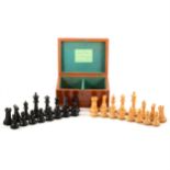 Victorian ebony and boxwood competition size Staunton pattern chess set, by J Jaques & Son, London