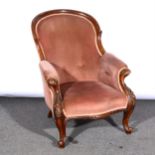 Victorian walnut framed easy chair,