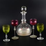 Cut-glass mallet-shape decanter, and other glassware