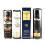 Four single malt Scotch Whiskies, including: GLENLIVET 18 year old