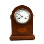 An Edwardian inlaid mahogany mantel clock, ...