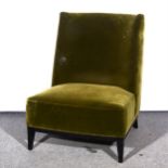 A contemporary olive green upholstered lounge chair,
