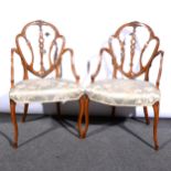 A pair of French beechwood occasional chairs, ...