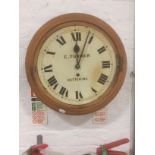 A pine wall clock, white enamelled dial, signed C. Turner, Kettering