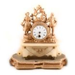 A French repainted spelter and onyx mantel clock,