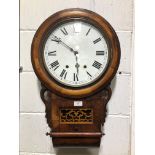 A drop dial twin train wall clock with 28cm white enamel dial, 70cm mahogany case, striking on a