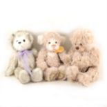 Charlie Bears, "Penelope" 30cm, "Molly", 34cm, "Clara" 39cm, all with name tags.