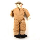 WW2 Tommy doll, in soldiers outfit with composition head and hands, 34cm (a/f).