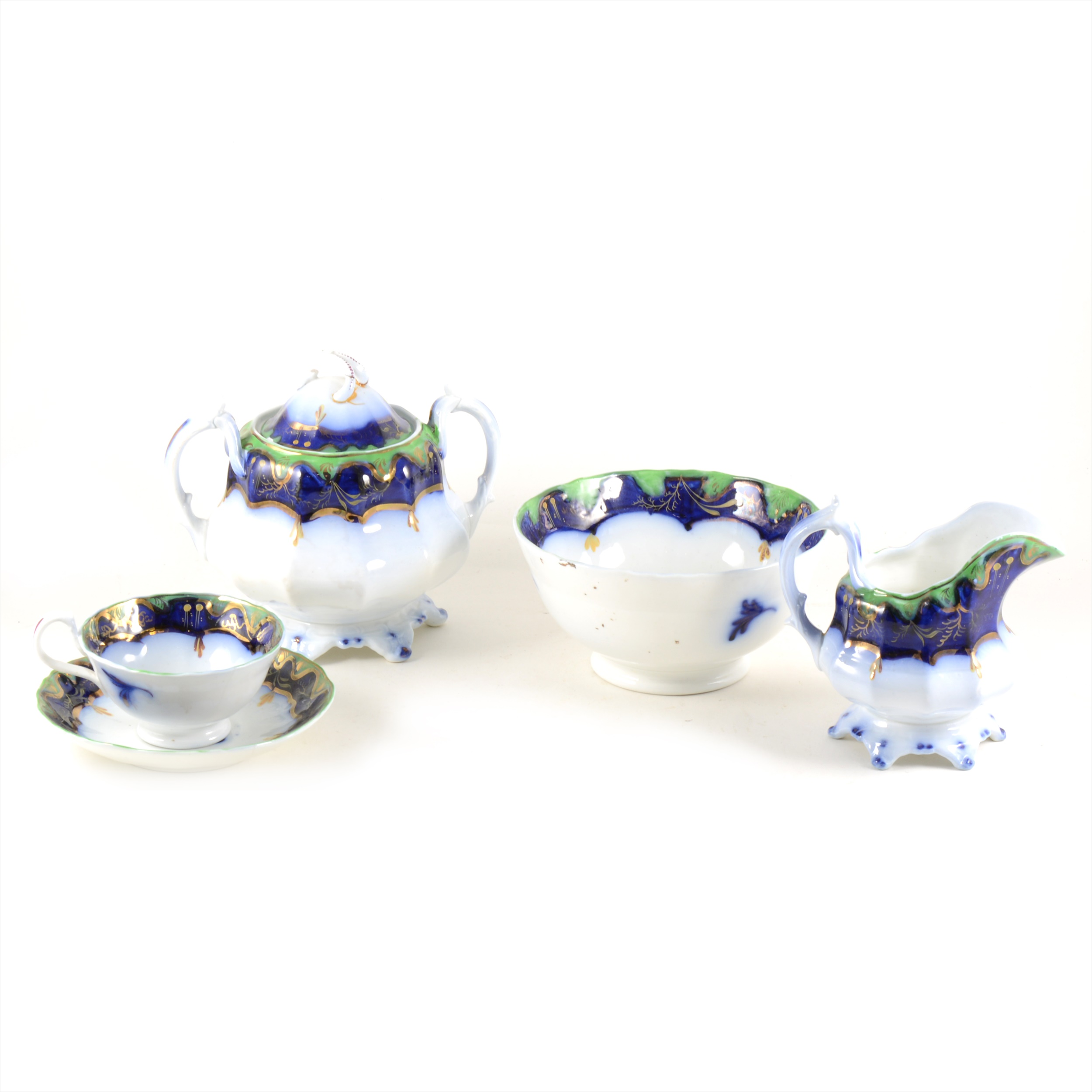 A pair of Royal Derby dessert dishes, and a Victorian ironstone part teaset. - Image 2 of 2