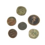 Collection of Roman copper coins, Augustus, Tiberius, onwards; together with an ancient Greek coin.