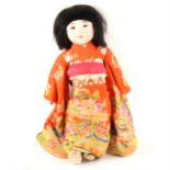 Japanese composition head doll, in traditional Geisha outfit with gilt treat detail, composition
