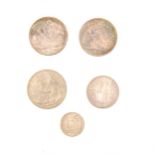 Four Edward VII Silver Crown, 1902; Sixpence, 1906; George V coins, including Crowns, 1928 and