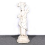 Reconstituted stone figure, girl with a basket of fruit,