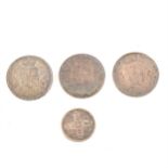 Three Victorian silver Crowns 1844-1845 (x2); four Half Crowns, 1874, 1884-1887 (x2); three Florins,