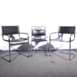 Two similar Modernist cantilever tubular chairs and a similar single chair, Mid-Century.