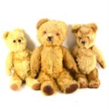 Three small mohair teddy bears, c1930s