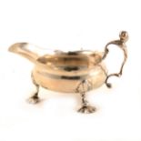 Small George II sauceboat, marks rubbed, probably London 1743,