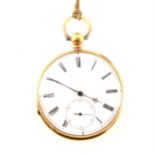 A yellow metal open face pocket watch.