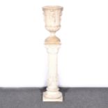 Reconstituted stone column pedestal and a similar urn,