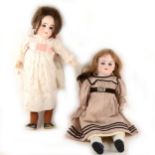 Two bisque head dolls, Armand Marseille 1894 head, fixed eyes, open mouth, composition body, 43cm,