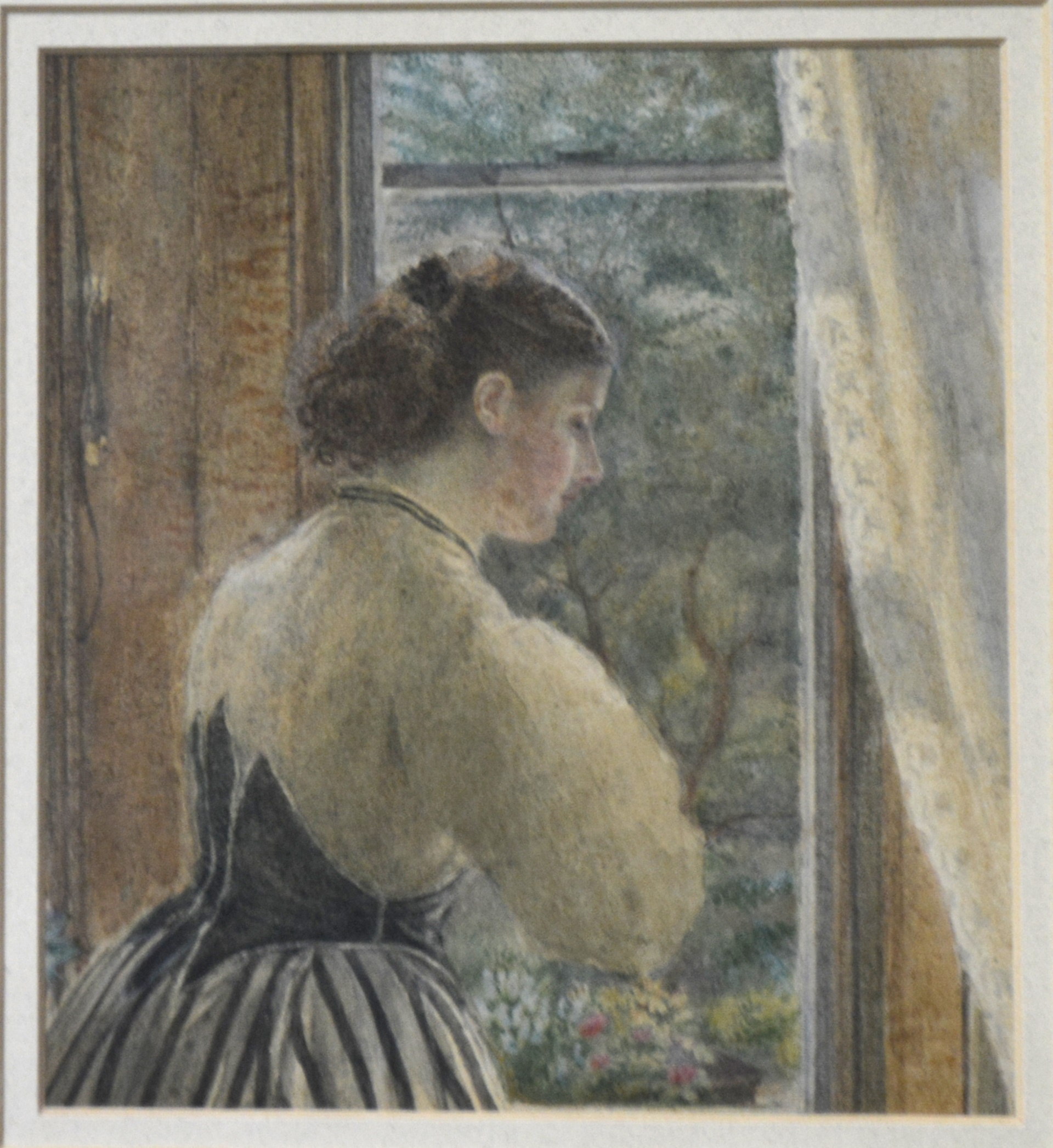 Attributed to Robert Bruce Wallace, At The Window, watercolour 16cm x 14.5cm. - Image 2 of 2