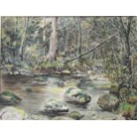 S. Tuke, Woodland pool, watercolour, 21cm x 28cm.