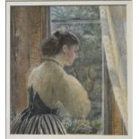 Attributed to Robert Bruce Wallace, At The Window, watercolour 16cm x 14.5cm.