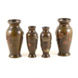 Two pairs of Japanese bronze vases, Meiji