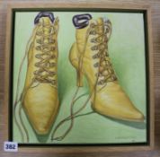 Adam Wedgwood (1962-) oil on canvas, 'Yellow Lace-Up Ankle Boots' 30 x 30cm.