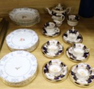 A Royal Crown Derby part dessert service and a Coalport part tea service with floral and blue and