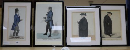 Richard Dighton 4 coloured etchings; A Stirling Banker, Robert Waithman, A View at Eaton & A View