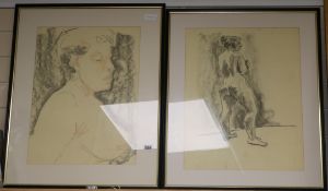 Hugo Dachinger (b.1908) Two pencil and pastel studies of female nudes 54 x 40cm.