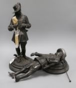 A pair of bronzed spelter cavalier figures height 45cm (a.f)