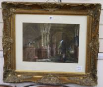 19th century English School, watercolour, Church interior 28 x 40cm.