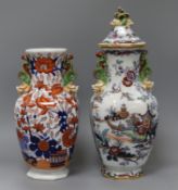 Two ironstone vases, one with lid (a.f.)