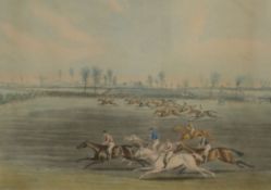 Harris after Pollard, a set of 4 coloured aquatints, The Aylesbury Grand Steeple Chase, 52 x 66cm,