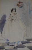 Madeline Green (1884-1949) three watercolours, figure studies, Boswells 1953 exhibition labels verso