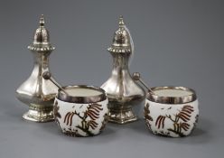 A pair of George V silver pepper pots, J.B. Chatterly & Sons Ltd, Birmingham, 1911 and a pair of