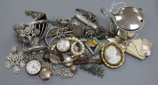 Silver items including a mustard pot and a salt and a quantity of jewellery including costume and