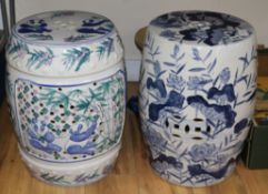 Two Chinese blue and white garden seats