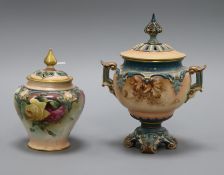 Two Worcester lidded vases tallest 18cm