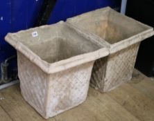 A pair of composition basket effect square shaped planters W.39cm