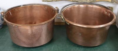 Two copper preserve pots